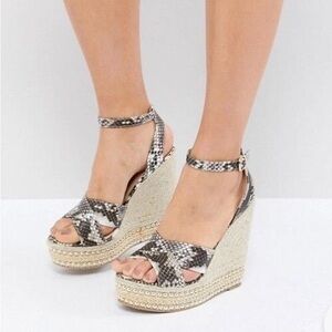 NWOT Tory Burch Selby Snake Printed Leather Wedge Platform Espadrille